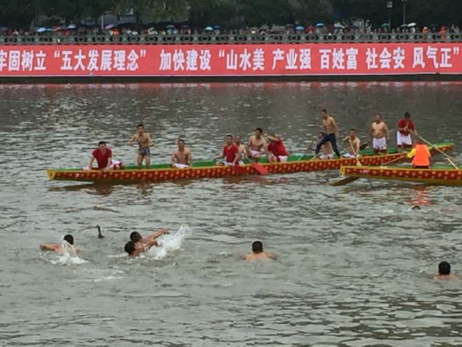 新津：龙舟竞渡迎端午_数万市民冒雨看